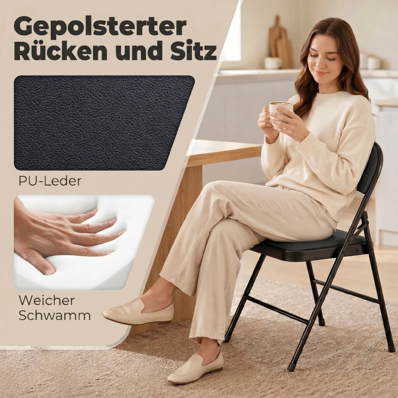 HOMCOM Lot de 4 chaises pliantes chaises de salle à manger portables cadre en acier 45 x 46 x 78 cm noir