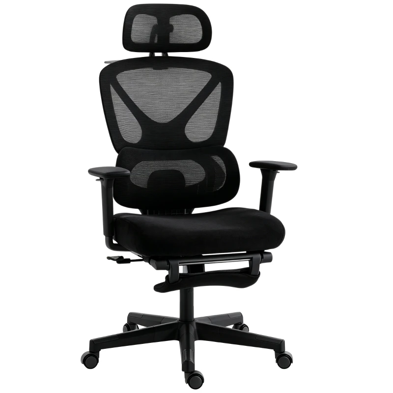 HOMCOM Mesh Desk Chair with 3D Armrests, Ergonomic Office Chair with Rotatable Headrest, Black
