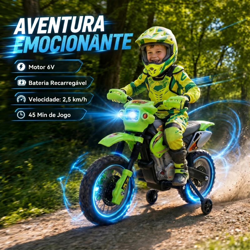 HOMCOM Mota Elétrica para Crianças 6V com Luzes e Música para Idades 3-6 Anos Verde