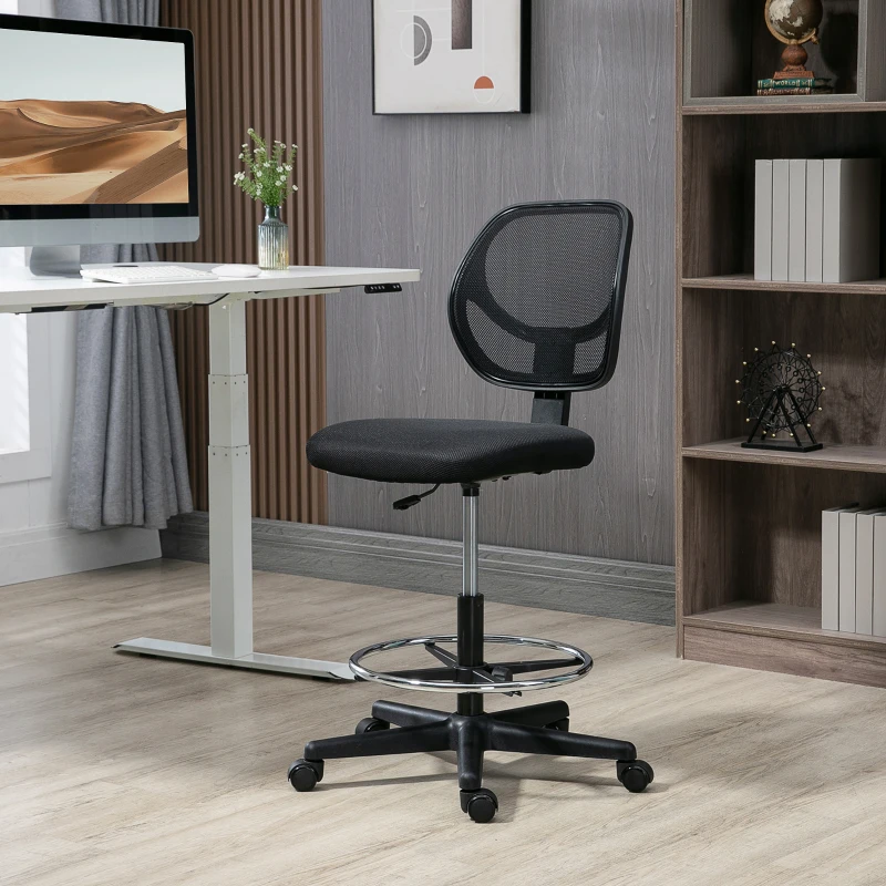 Vinsetto Chaise de bureau assise haute en maille hauteur réglable 50-70 cm avec repose-pied pivotant 360° noir