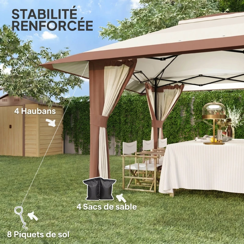 Outsunny Tonnelle pliante barnum parois en filet et protection UV50+ hauteur réglable et double toit sacs de lestage 4x4m beige