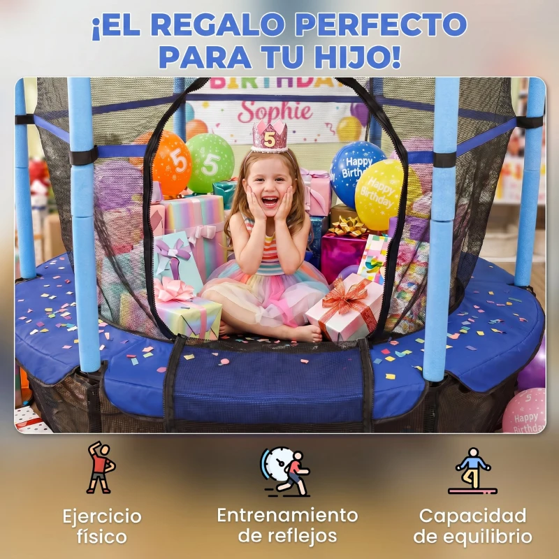 HOMCOM Trampolín para Niños de +3 Años Ø163 cm con Red de Seguridad y Marco de Acero Carga 50 kg para Interior y Exterior Azul