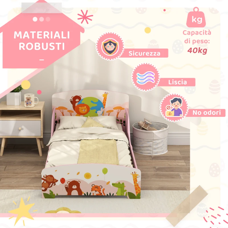 AIYAPLAY Lettino per Bambini 3+ Anni in Legno con Bordi Rialzati e Sponde di Sicurezza, 143x77x60 cm, Rosa