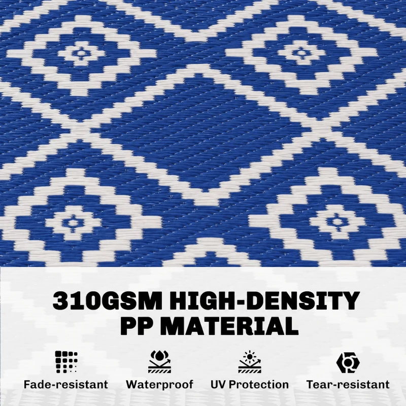 Outsunny Plastic Straw Reversible RV Outdoor Rug with Carry Bag, 182 x 274cm, Blue and White