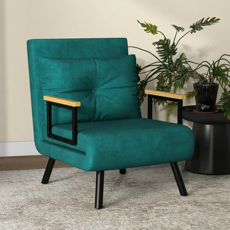 HOMCOM Relaxsessel im Skandidesign, Liegesessel, Lesesessel. ink. Kissen mit Knopfhefung, Schwarz + Natur