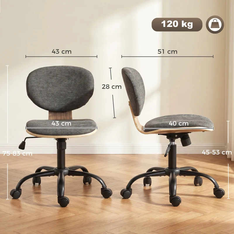 HOMCOM Home Office Desk Chair Rocking Function Ergonomic Swivel Chair with PU Wheels, Grey
