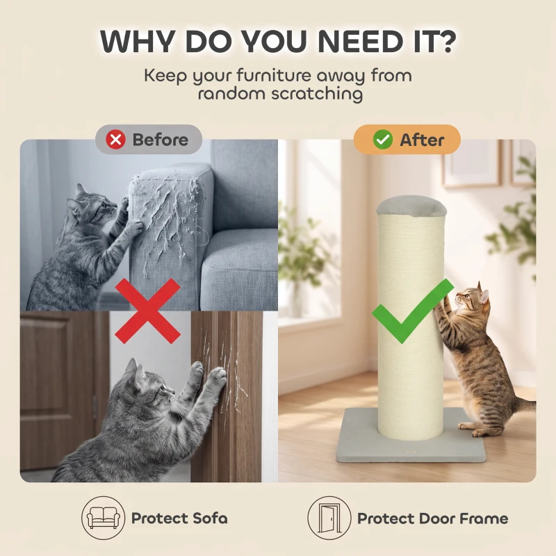 PawHut Cat Scratching Post, 76cm Tall Scratch Post for Indoor Kittens, Cat Scratcher with Stable Base