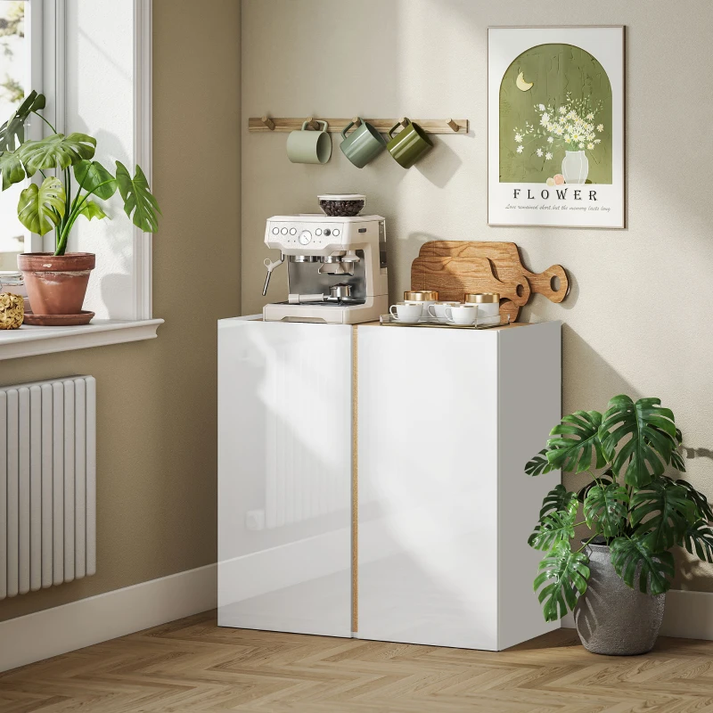 HOMCOM Buffet à haute brillance, meuble de rangement avec 2 portes à fermeture amortie et étagère réglable, 80x40x80cm, blanc