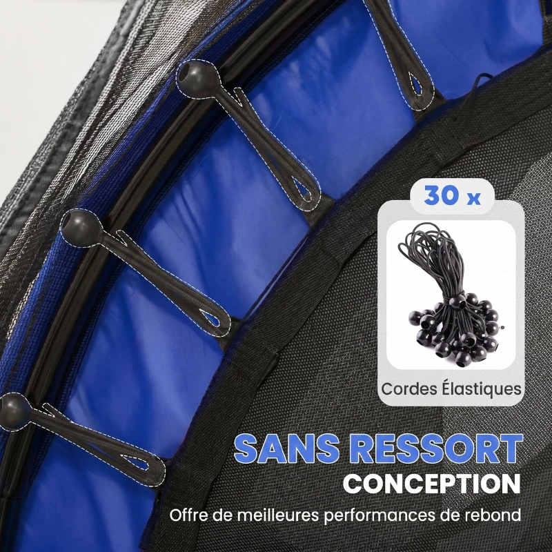 HOMCOM Trampoline Enfant Ø 1,63 × 1,9H m Filet de sécurité Porte zipée Couvre-Ressorts 6 poteaux rembourrés Inclus Bleu