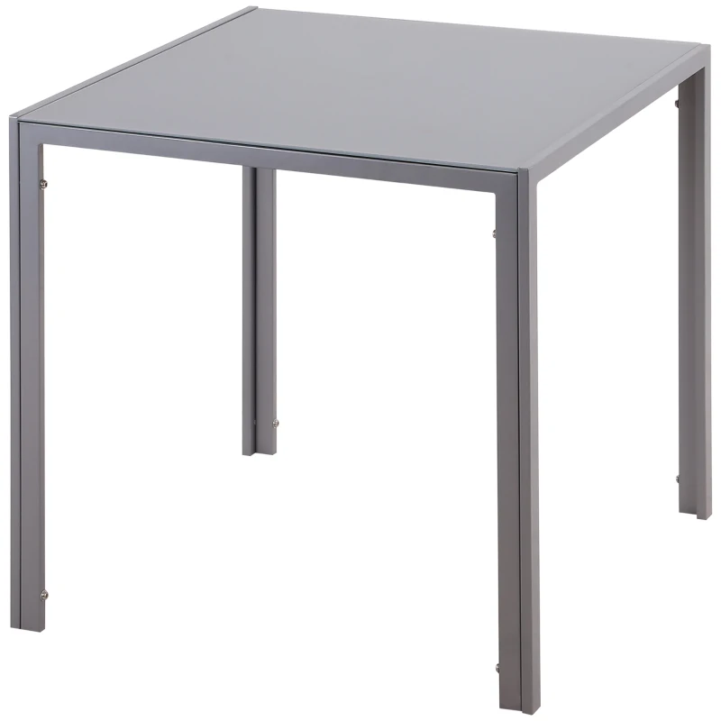 HOMCOM Table à manger pour 4 personnes, table de cuisine avec plateau en verre trempé et pieds en métal, 75 x 75 x 75 cm, gris