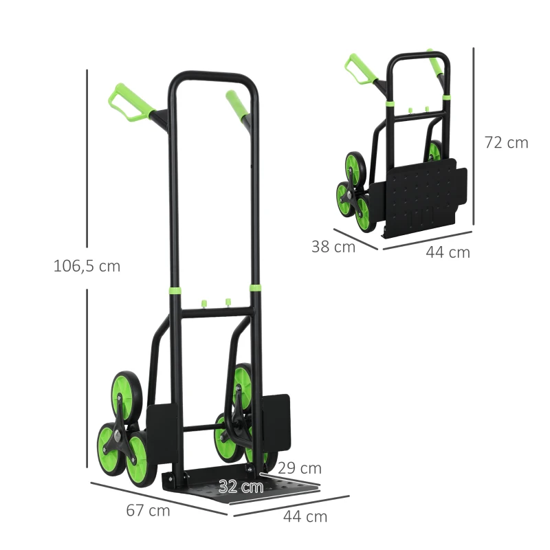 DURHAND Carretilla Plegable para Escalera con Ruedas Carga 120kg Carretilla de Mano Portátil para Entrega Almacenes Verde