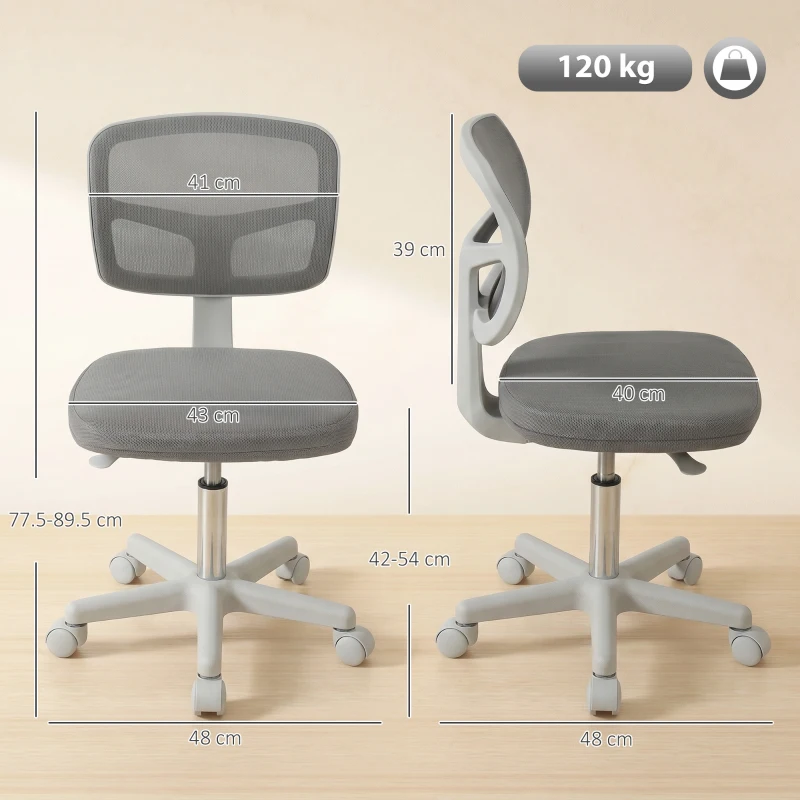 Vinsetto Small Office Chair without Arms, Ergonomic Swivel Mesh Desk Chair with Curved Back, Dark Grey