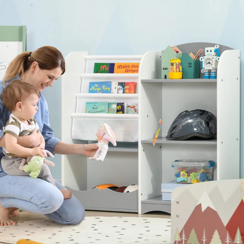 ZONEKIZ Estantería para Niños Organizador de Juguetes Estantería Infantil con Estantes Abiertos para Dormitorio 85x26x84 cm Gris