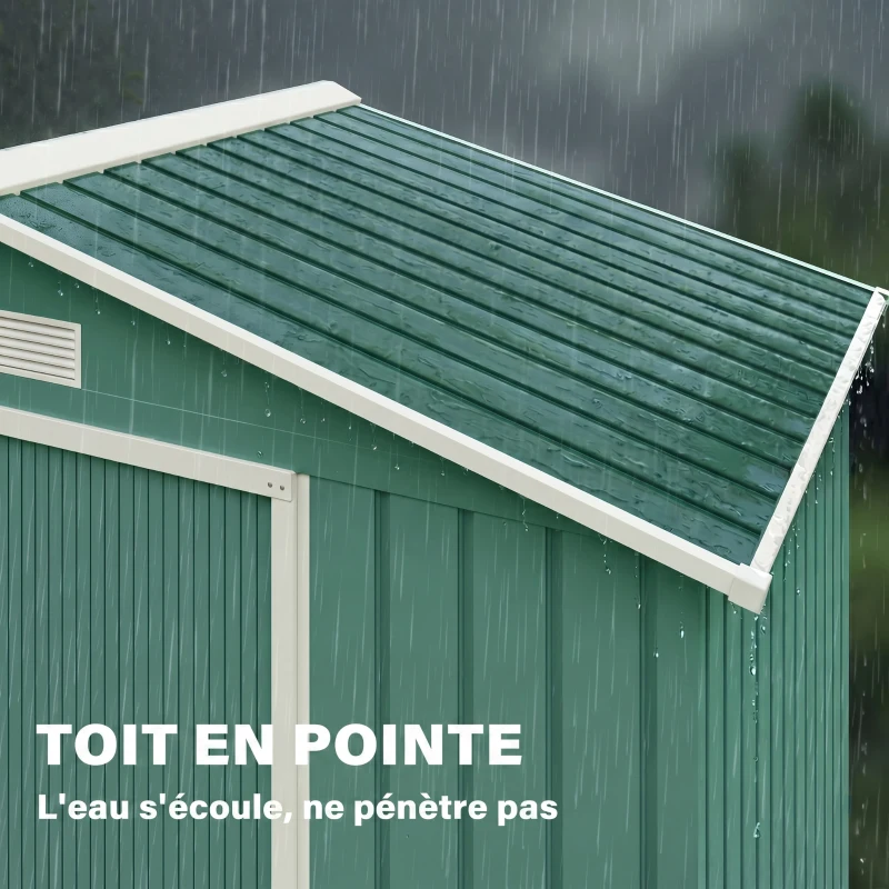 Outsunny Abri de Jardin 2,42 m² - Remise pour Outils avec kit de fondation - cabanon Porte verrouillable - dim. 213L x 130l x 185H cm - tôle d'acier Vert