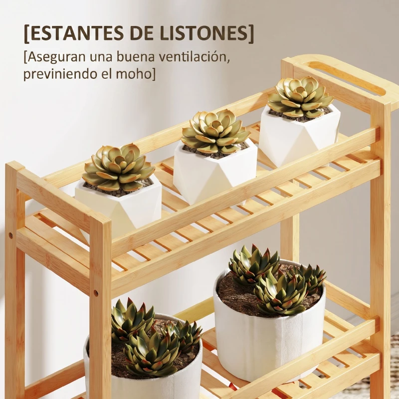 HOMCOM Carrito de Cocina Estrecho de 3 Niveles con Ruedas Asa para Salón Baño Espacios Pequeños 55x20x75 cm Natural