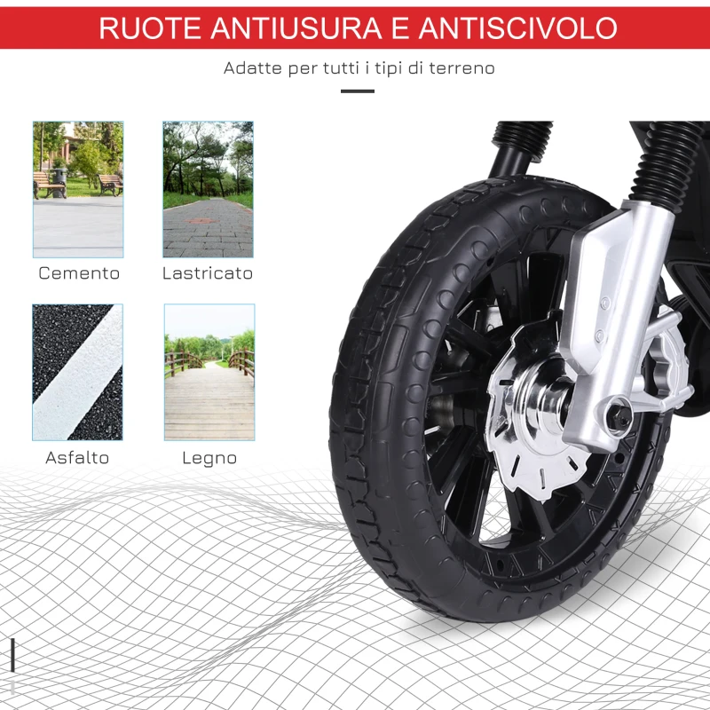 HOMCOM Moto Elettrica per Bambini da 6V con Rotelle, Fari e Musica, in PP e Metallo, 105x52.3x62.3 cm, Rosso