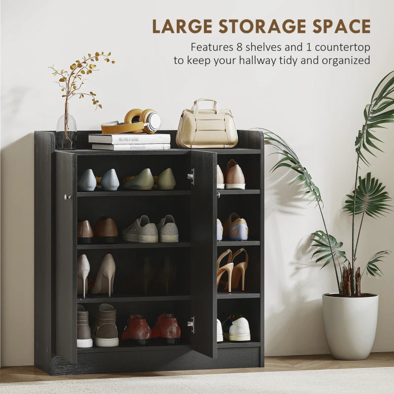HOMCOM Shoe Storage Cabinet with Adjustable Shelves - Black