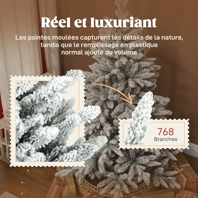 HOMCOM Sapin de Noël artificiel floqué de neige 150 cm, arbre de Noël avec 768 branche, support en métal pliable, vert