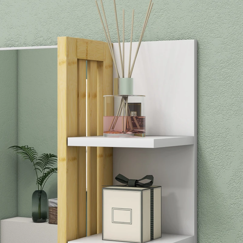 HOMCOM Miroir mural de salle de bain avec 3 étagères latérales 1 étagère inférieure en bambou 45 x 15 x 58,5 cm blanc