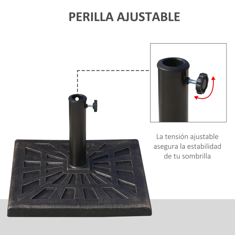 Outsunny Base para Sombrilla de Resina Peso 15 kg para Poste de Parasol de Ø3,8 cm y Ø4,8 cm para Terraza 47x47x32 cm Bronce
