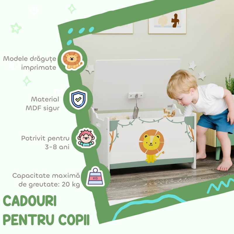 AIYAPLAY Ladă pentru jucării cu capac pentru copii, pentru jucării și haine, 60x37x39 cm, verde