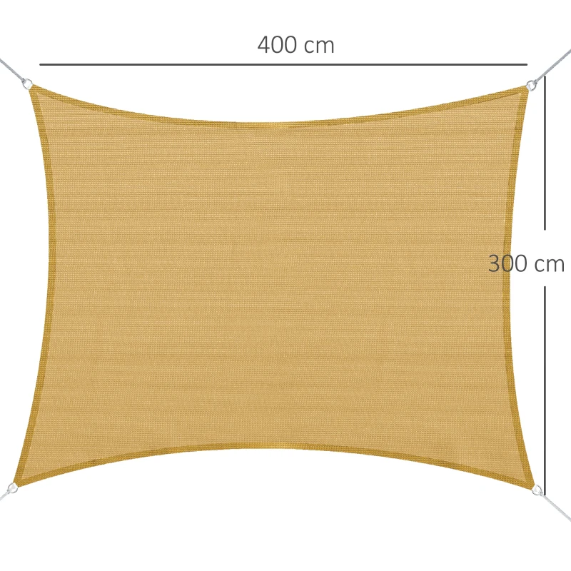 Outsunny Toldo Vela Rectangular 4x3 m Vela de Sombra para Jardín Patio Terraza HDPE Anti UV y Transpirable Color Arena