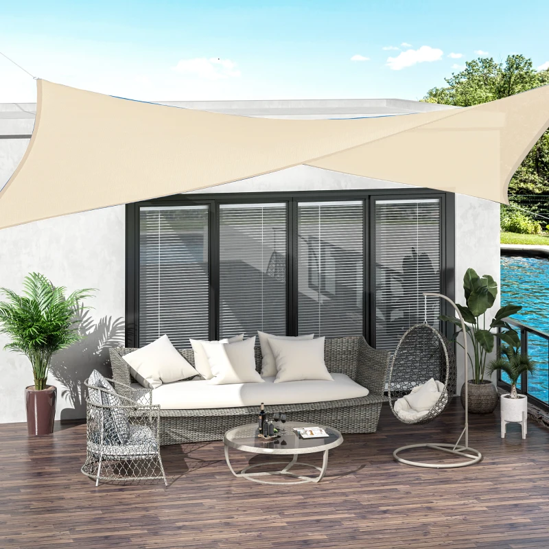 Outsunny Toldo Vela Rectangular 4x6 m con Anti-UV Anillas de Acero Inoxidable y Cuerdas de Nylon para Jardín Patio Crema