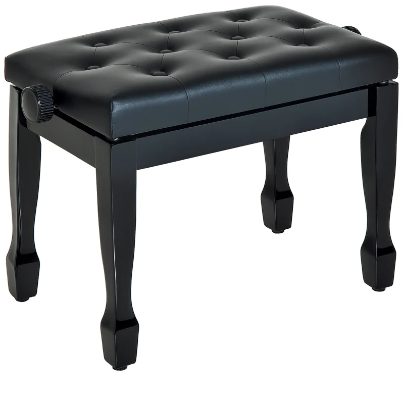 HOMCOM Banco de Piano Altura Ajustável Assento de Couro Sintético Pernas em Madeira 64x35x55 cm Preto