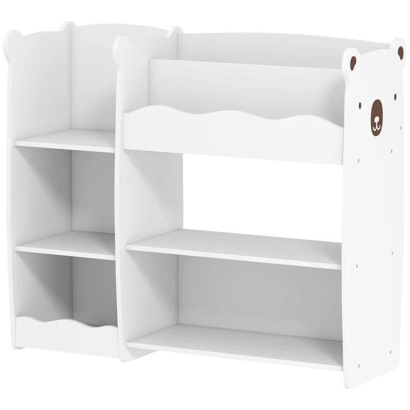 AIYAPLAY Kids Toy Storage Unit, Bear Design Kids Bookshelf and Toy Organiser, for Bedroom, Nursery, Playroom, White