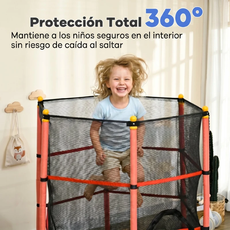 HOMCOM Trampolín para Niños de +3 Años Ø163 cm con Red de Seguridad y Marco de Acero Carga 50 kg para Interior y Exterior Rojo