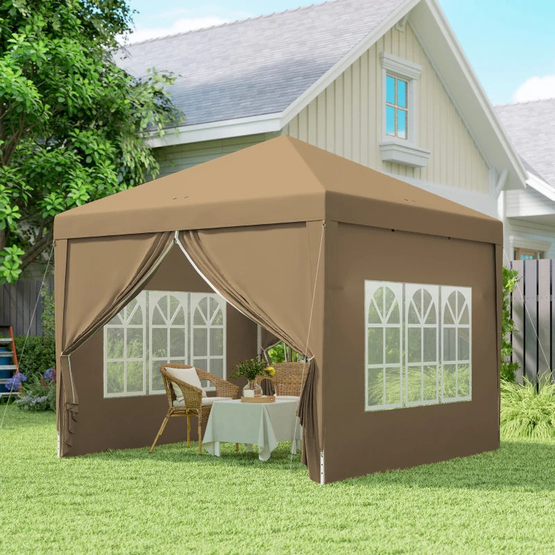 Outsunny 3x3(m) Pop-Up Gazebo, with Curtain Walls and Windows, Khaki