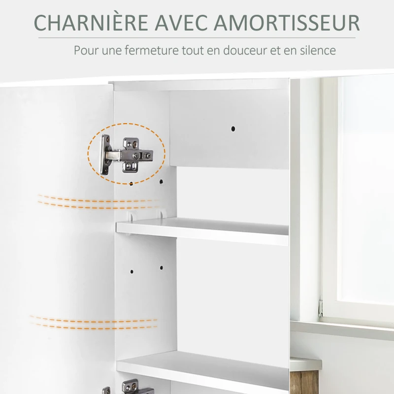 HOMCOM Armoire murale salle de bain avec miroir, 80 x 15 x 60 cm, meuble salle de bain, armoire de toilette avec double portes et étagères réglables, blanc
