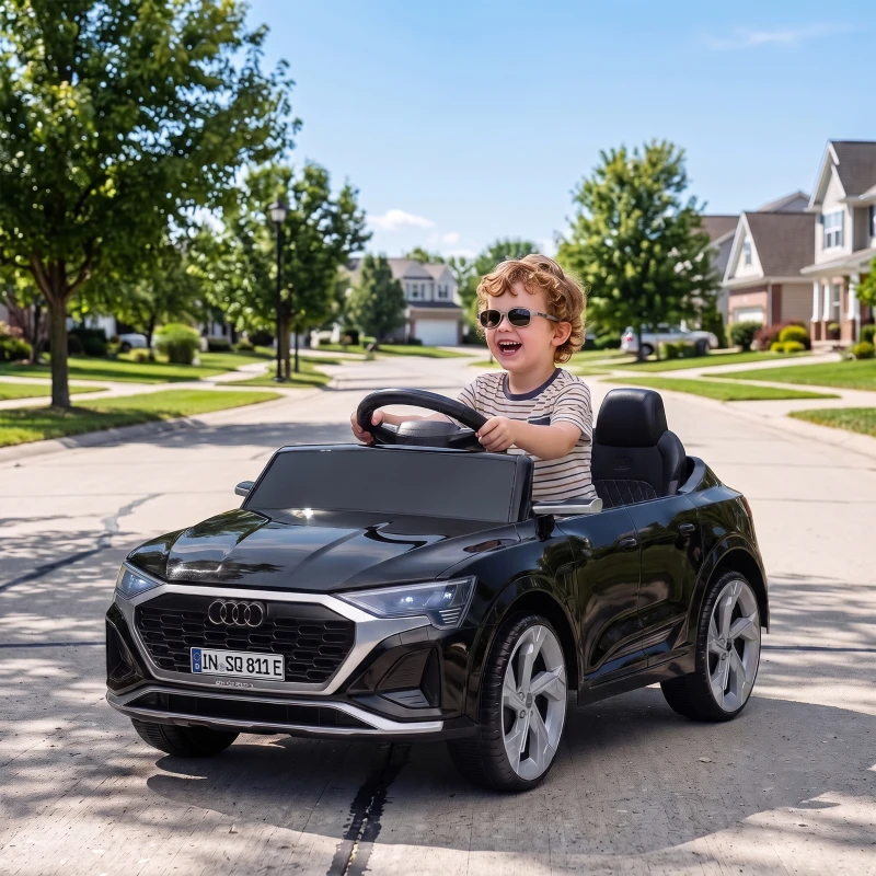 AIYAPLAY Audi Q8 etron Sportback Licensed Ride on Car with Remote Control, Four-Wheel Suspension, Soft Start for Ages 3-4, Black