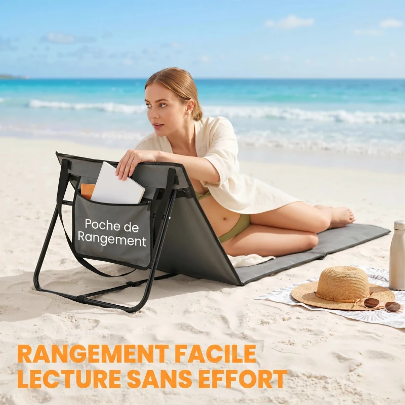 Outsunny Lot de 2 tapis de plage rembourré dossier inclinable multi-positions acier polyester gris