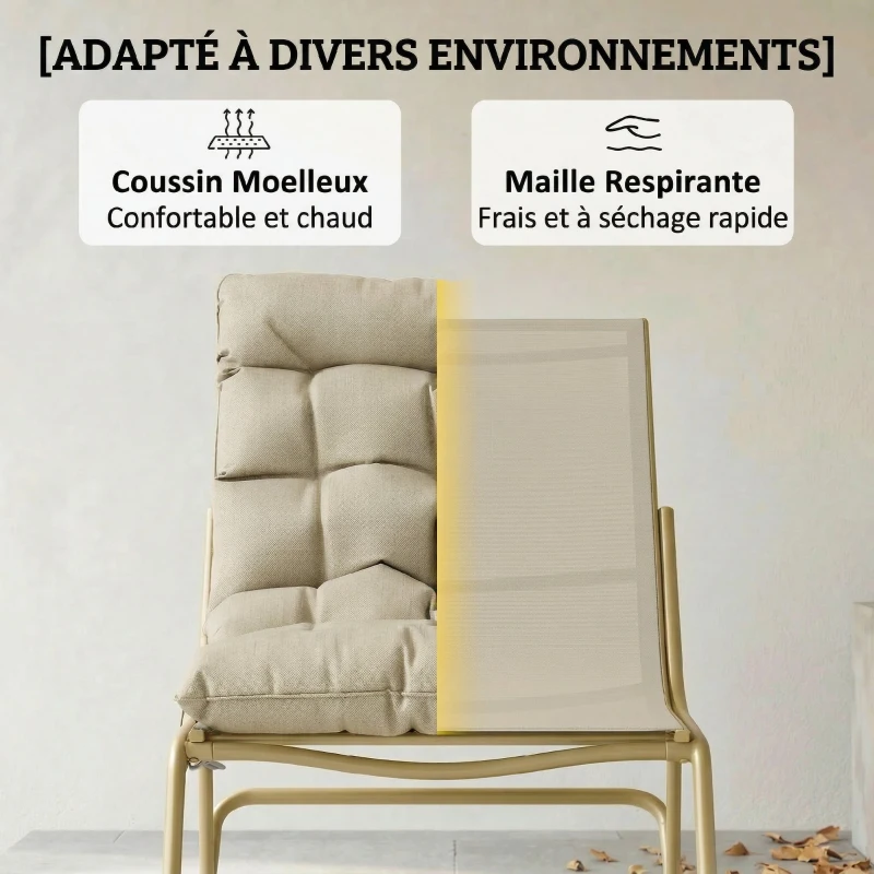 Outsunny Fauteuil à Bascule Extérieur Coussin Moelleux 125cm Large 64cm en Acier et Textilène Beige et Doré