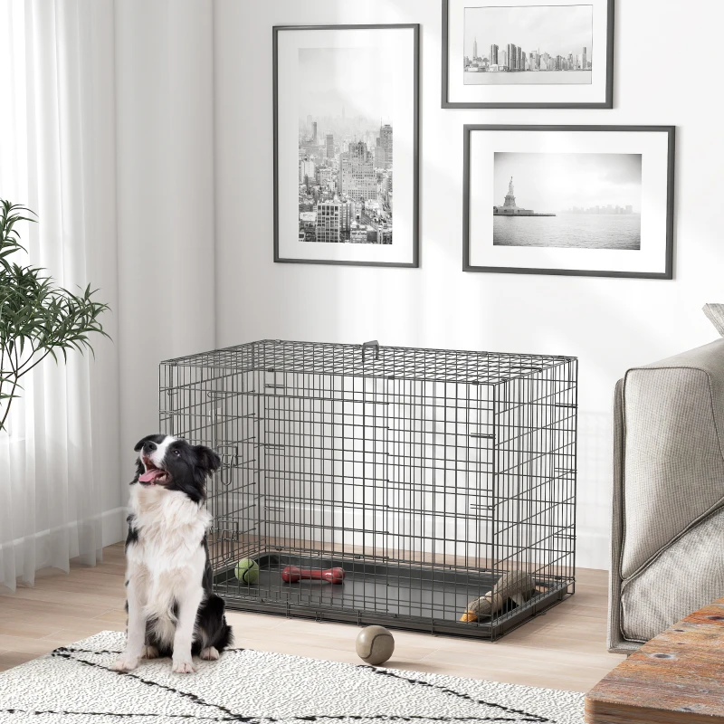PawHut Cage caisse de transport pliante pour chien en métal noir 92 x 57 x 62,5 cm