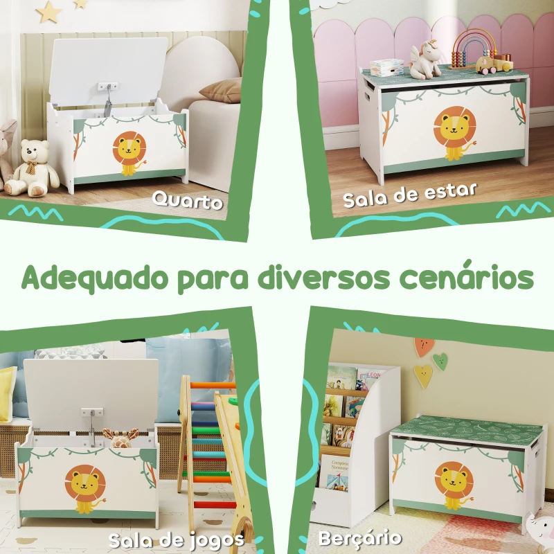 AIYAPLAY Baú Brinquedos Infantil 53 L Caixa de Arrumação Brinquedos com Tampa Rebatível e Pistão a Gás 60x37x39 cm Verde