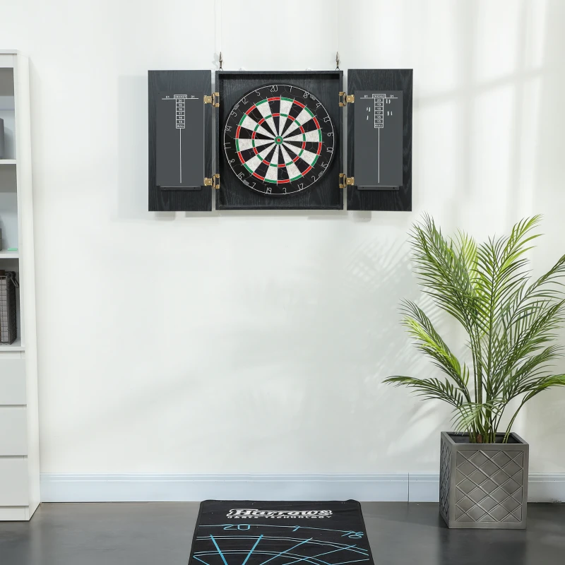 SPORTNOW Cible de Fléchettes en Sisal avec Cabinet, 6 Fléchettes Pointe Acier et 2 Tableaux de Score, 100x55x9cm, Noir