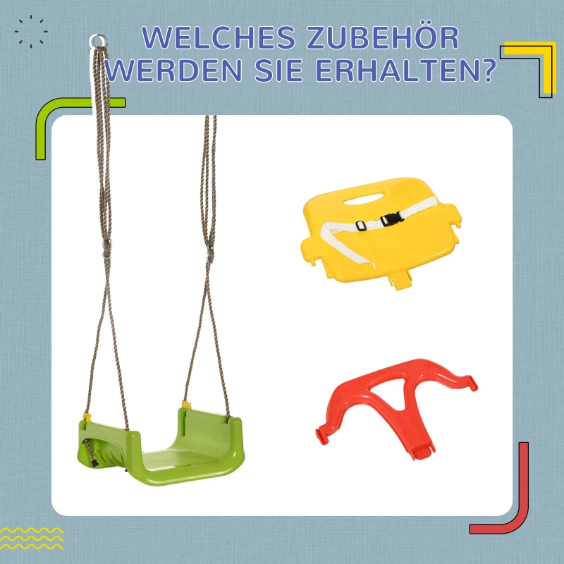 Outsunny Babyschommel 3-in-1 verstelbaar kinderschommel met rugleuning, veiligheidsgordel, voor kinderen 9-36 maanden, groen
