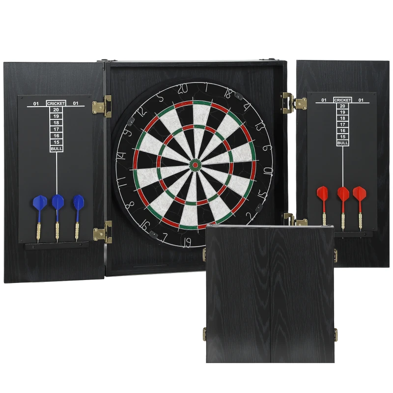 SPORTNOW Cible de Fléchettes en Sisal avec Cabinet, 6 Fléchettes Pointe Acier et 2 Tableaux de Score, 100x55x9cm, Noir