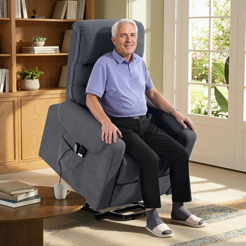 HOMCOM Sillón Levanta Personas con 8 Punto de Masaje Reposapiés Mando a Distancia y Bolsillo Lateral 83x92x110 cm Gris