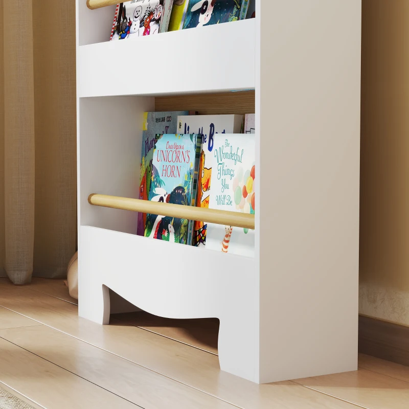 AIYAPLAY Kids Bookshelf, 3 Tier Children Bookcase, Bear Theme Toddler Space-Saving Bookcase for Living Room, White