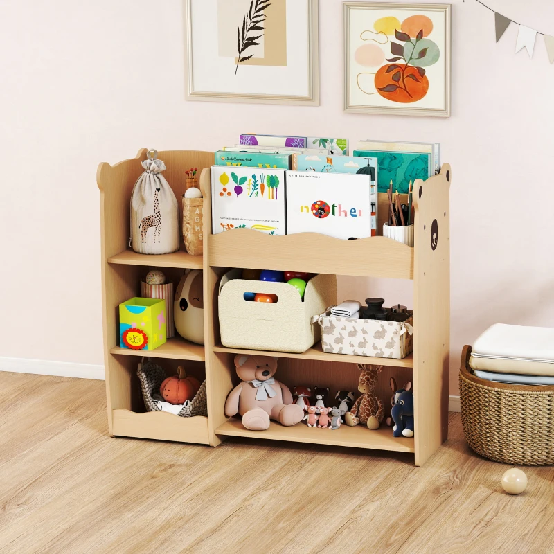 AIYAPLAY Meuble rangement enfant 3 niveaux, étagère de rangement pour jouets enfants avec étagères ouvertes, 92x29x79cm, naturel