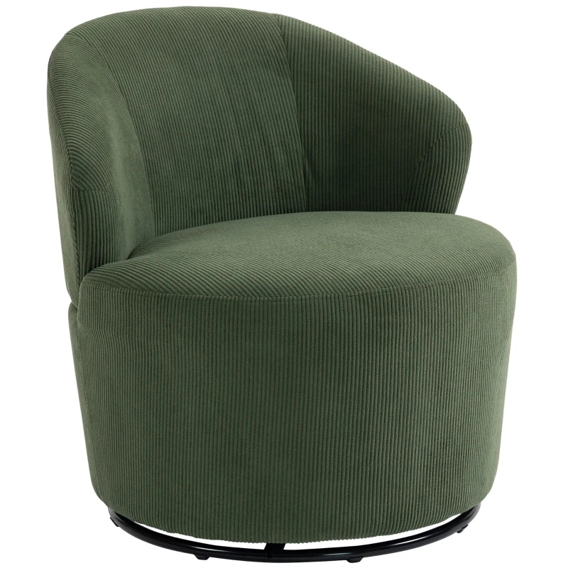 HOMCOM Accentstoel, 360 graden draai, moderne draaifauteuil met ronde voet, voor woonkamer en slaapkamer, groen