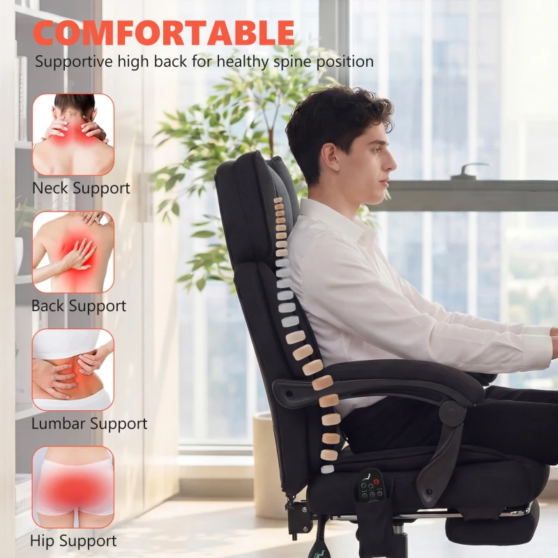 HOMCOM High Back Vibration Massage Office Chair Heated Reclining Computer Chair w/ Adjustable Height, Swivel Wheels, Black