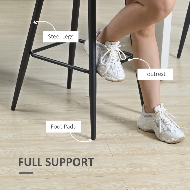 HOMCOM Set of 2 Bar Stools with Footrest in Retro Design 42 cm x 47 cm x 105 cm Gray