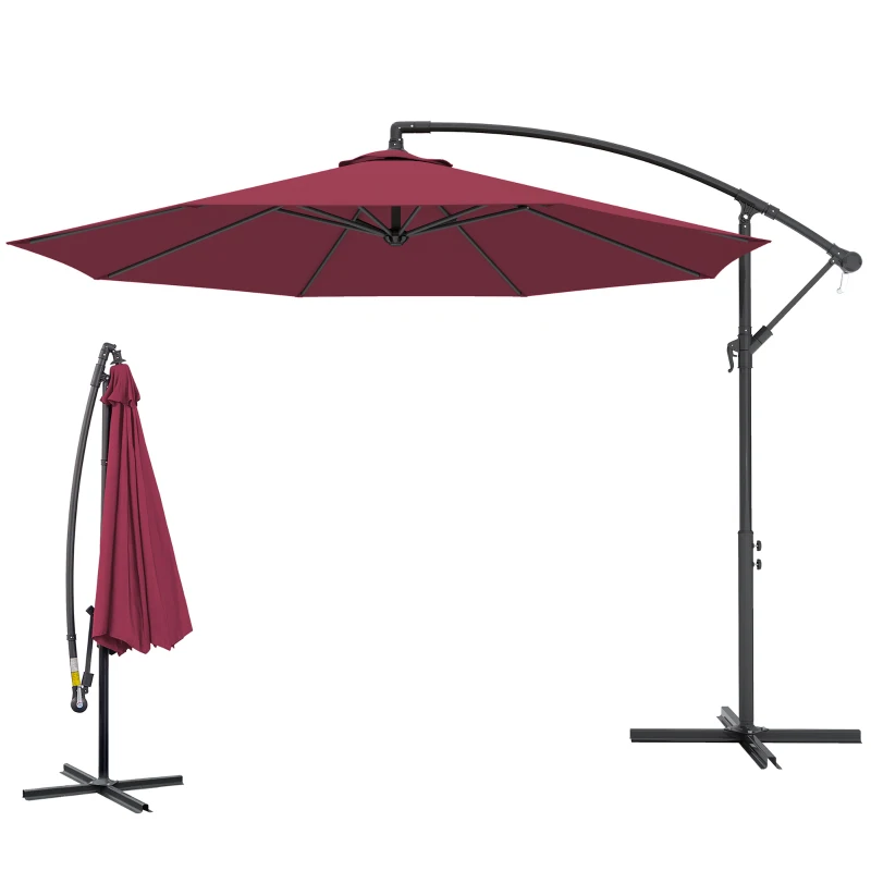 Outsunny Parasol déporté octogonal à manivelle inclinable manivelle avec Pied en Acier diamètre 3 m Rouge