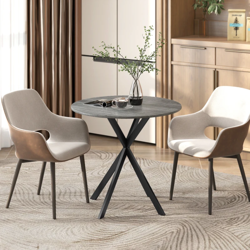 HOMCOM Masă rotundă de dining în stil industrial, cu picioare în cruce din oțel, Ø80 x 75 cm, gri