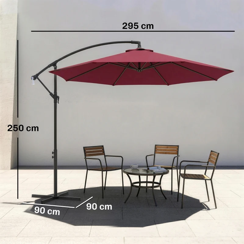 Outsunny Parasol déporté octogonal à manivelle inclinable manivelle avec Pied en Acier diamètre 3 m Rouge