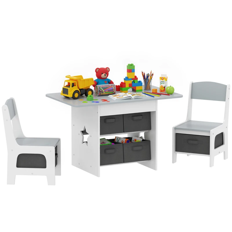 AIYAPLAY Ensemble table et 2 chaises enfant avec 6 tiroirs amovibles, pour fille garçon 3-8 ans, gris
